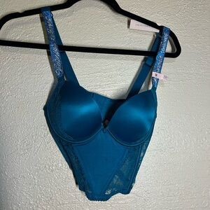 Victoria's Secret Teal Lace-Trim Longline Bra Bodysuit